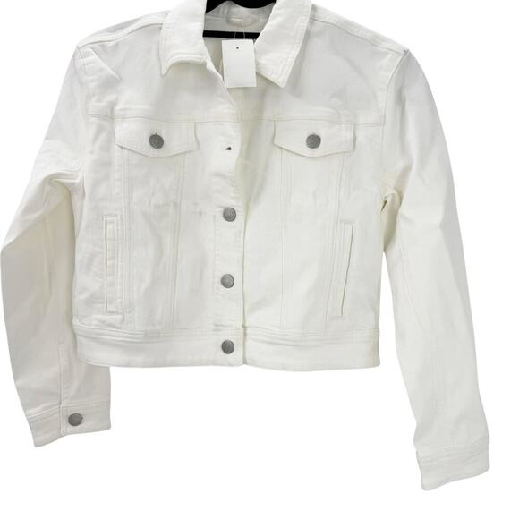 J. Crew Girl's Cropped Denim Trucker Jacket Long Sleeve in White Size XL NWT - Picture 5 of 10